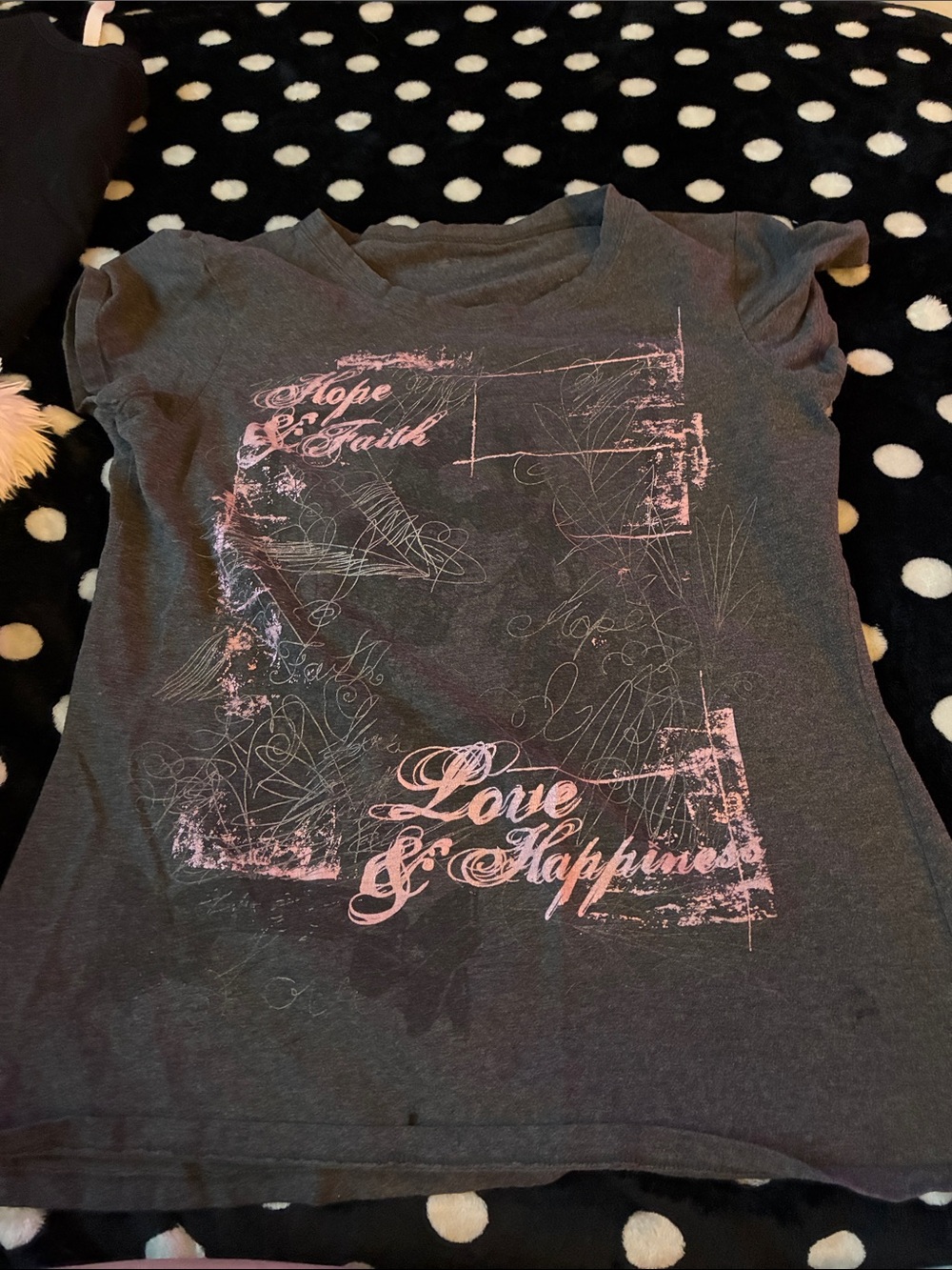Girls' Gray Short Sleeve Tee with Pink 'Love & Happiness' Graphic